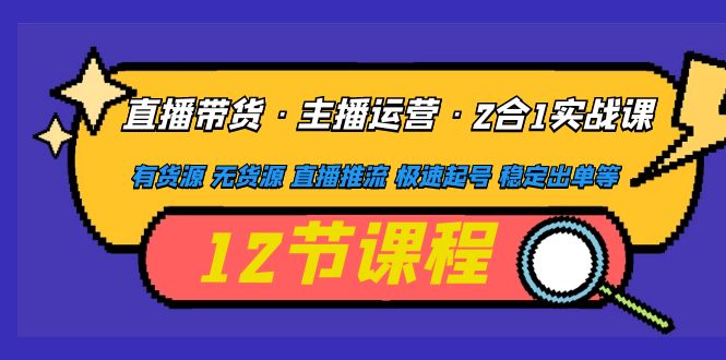 【副业项目5158期】直播带货·主播运营2合1实战课 有货源 无货源 直播推流 极速起号 稳定出单-网赚资源网