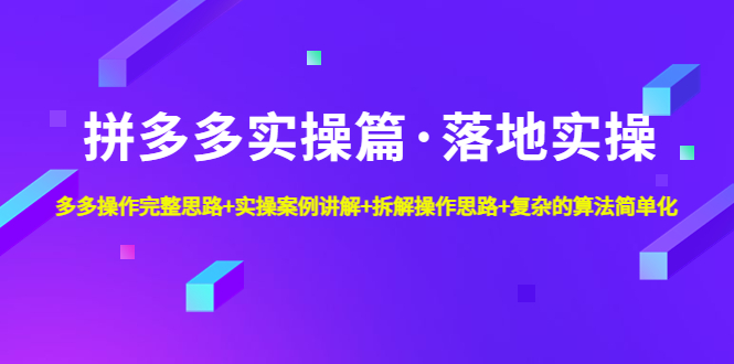 【副业项目5141期】拼多多实操篇·落地实操 完整思路+实操案例+拆解操作思路+复杂的算法简单化-网赚资源网