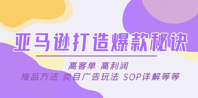 【副业项目5084期】亚马逊打造爆款秘诀：高客单 高利润 推品方法 类目广告玩法 SOP详解等等-网赚资源网