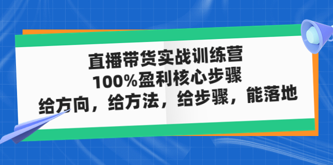 【副业项目5006期】直播带货实战训练营：100%盈利核心步骤，给方向，给方法，给步骤，能落地-网赚资源网