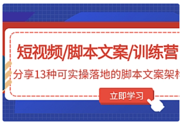 【副业项目5025期】短视频/脚本文案/训练营：分享13种可实操落地的脚本文案架构-网赚资源网