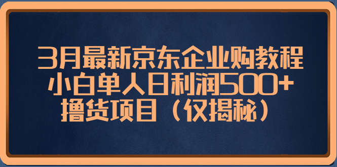 【副业项目5406期】3月最新京东企业购教程，小白单人日利润500+撸货项目（仅揭秘）-网赚资源网