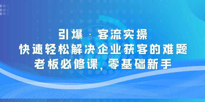 【副业项目5343期】引爆·客流实操：快速轻松解决企业获客的难题，老板必修课，零基础新手-网赚资源网