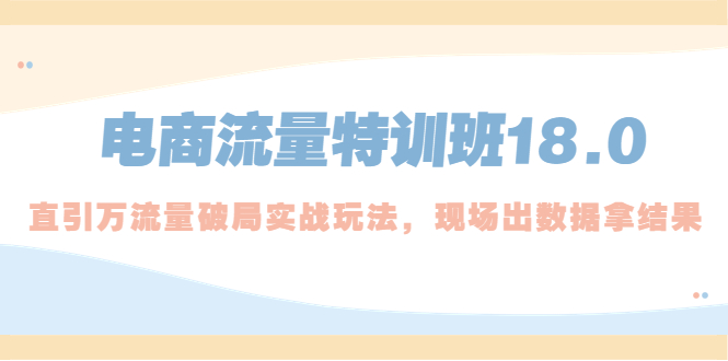 【副业项目5365期】电商流量特训班18.0，直引万流量破局实操玩法，现场出数据拿结果-网赚资源网