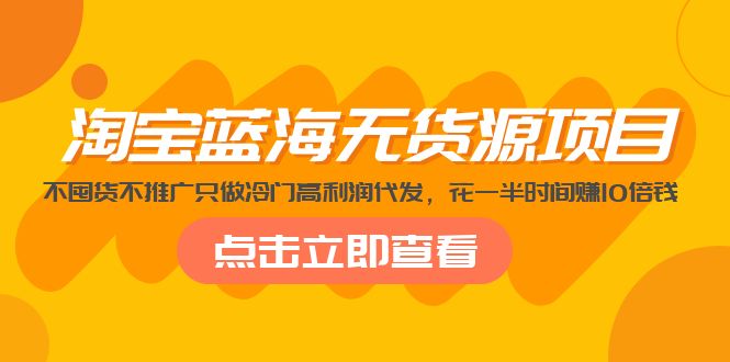 【副业项目5235期】淘宝蓝海无货源项目，不囤货不推广只做冷门高利润代发，花一半时间赚10倍钱-网赚资源网