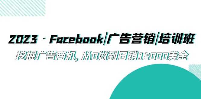 【副业项目5661期】2023·Facebook|广告营销|培训班，挖掘广告商机，从0做到日销15000美金-网赚资源网