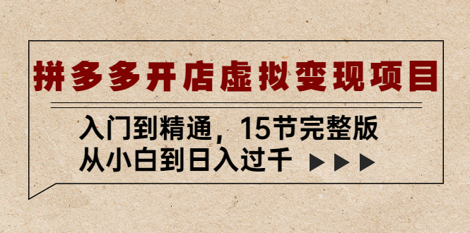 【副业项目5440期】拼多多开店虚拟变现项目：入门到精通，从小白到日入过千（15节完整版）-网赚资源网