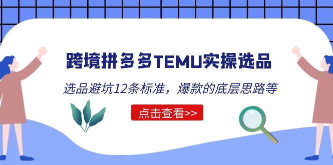 【副业项目5510期】跨境拼多多TEMU实操选品运营方法，选品避坑12条标准，爆款的底层思路等-网赚资源网