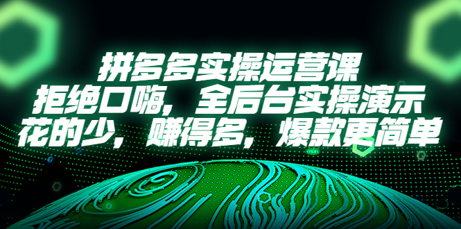 【副业项目5526期】拼多多实操运营课：拒绝口嗨，全后台实操演示，花的少，赚得多，爆款更简单-网赚资源网