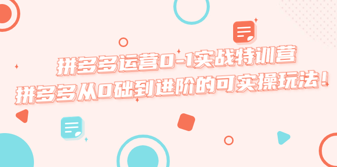 【副业项目5605期】拼多多运营0-1实战特训营，拼多多从0础到进阶的可实操玩法-网赚资源网