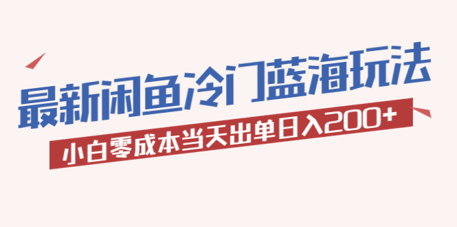 【副业项目5927期】2023最新闲鱼冷门蓝海玩法，小白零成本当天出单日入200+-网赚资源网