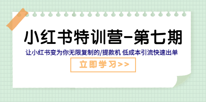 【副业项目5683期】小红书特训营-第七期 让小红书变为你无限复制的/提款机 低成本引流快速出单-网赚资源网