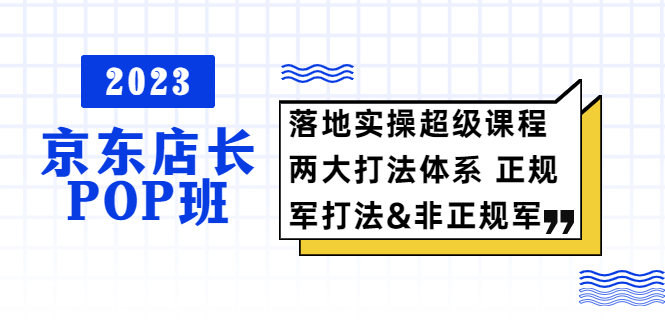 【副业项目5761期】2023京东店长·POP班 落地实操超级课程 两大打法体系 正规军&非正规军-网赚资源网