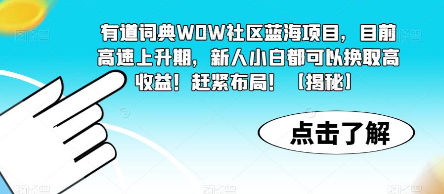 【副业项目6108期】有道词典WOW社区蓝海项目，目前高速上升期，新人小白都可以换取高收益！赶紧布局！【揭秘】-网赚资源网