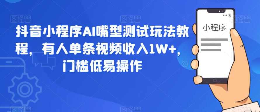 【副业项目6130期】抖音小程序AI嘴型测试玩法教程，有人单条视频收入1W+，门槛低易操作-网赚资源网