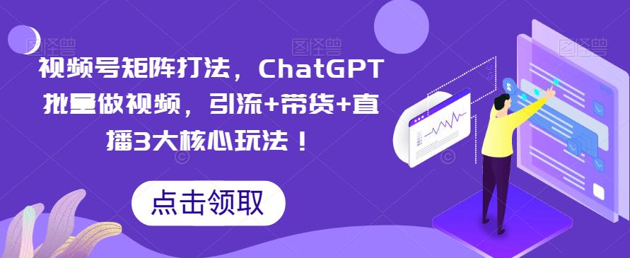 【副业项目6316期】视频号矩阵打法，ChatGPT批量做视频，引流+带货+直播3大核心玩法-网赚资源网