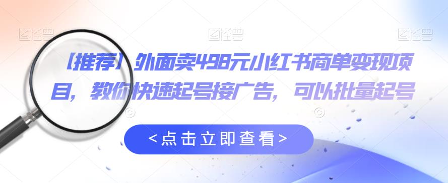 【副业项目6252期】外面卖498元小红书商单变现项目，教你快速起号接广告，可以批量起号-网赚资源网