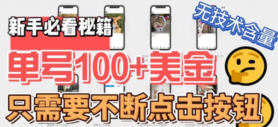 【副业项目6030期】最新无脑只需不断点击按钮，单号100美金暴利项目，可批量操作-网赚资源网