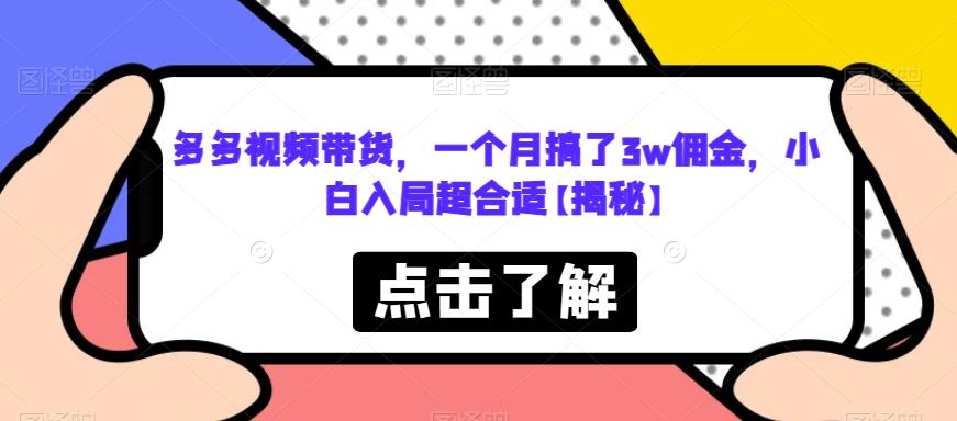 【副业项目6752期】多多视频带货，一个月搞了3w佣金，小白入局超合适【揭秘】-网赚资源网