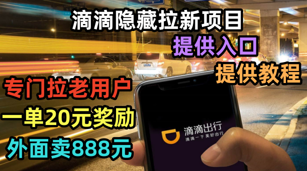 【副业项目6438期】滴滴隐藏拉新项目，专门拉老用户一单20-50元奖励，提供入口和玩法教程-网赚资源网