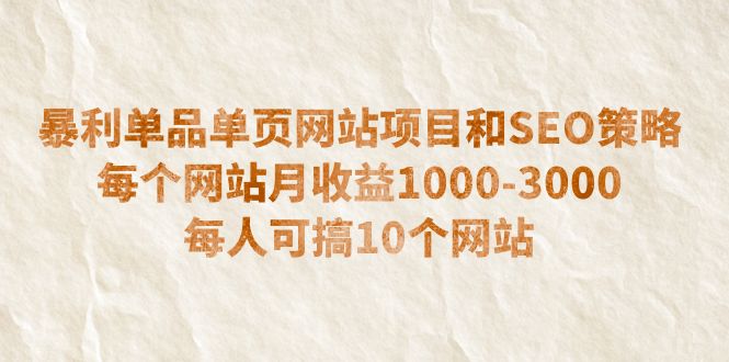 【副业项目6633期】暴利单品单页网站项目和SEO策略 每个网站月收益1000-3000 每人可搞10个-网赚资源网