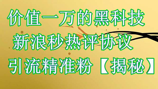 【副业项目6457期】价值一万的黑科技 新浪秒热评协议 引流精准粉【揭秘】-网赚资源网