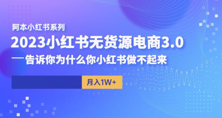 【副业项目6506期】阿本小红书无货源电商3.0，告诉你为什么你小红书做不起来-网赚资源网