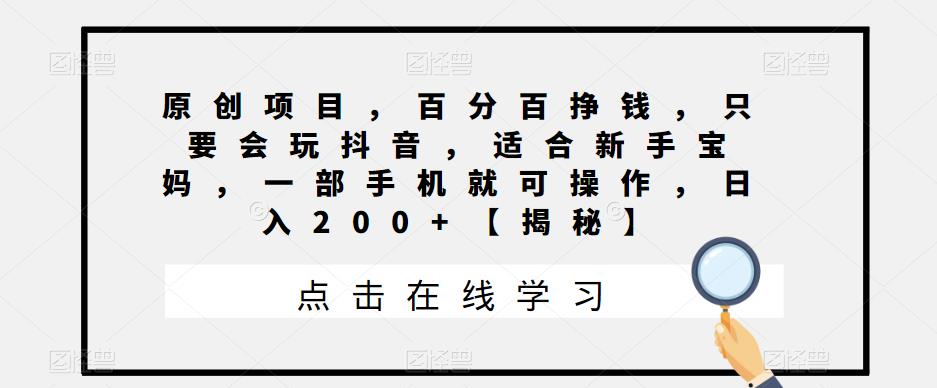 【副业项目6810期】原创项目，百分百挣钱，只要会玩抖音，适合新手宝妈，一部手机就可操作，日入200+-网赚资源网