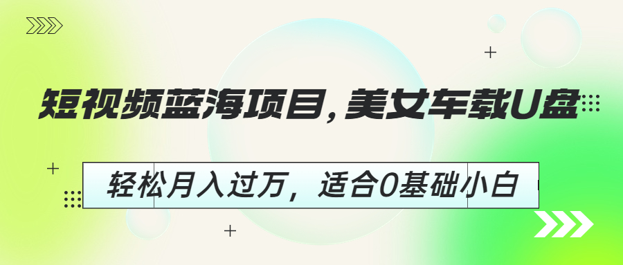 【副业项目6860期】短视频蓝海项目，美女车载U盘，轻松月入过万，适合0基础小白-网赚资源网