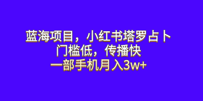 【副业项目6528期】蓝海项目，小红书塔罗占卜，门槛低，传播快，一部手机月入3w+-网赚资源网