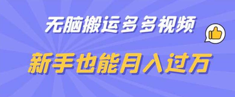 【副业项目6853期】无脑搬运多多视频，新手也能月入过万【揭秘】-网赚资源网