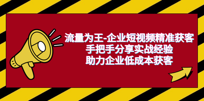 【副业项目6601期】流量为王-企业 短视频精准获客，手把手分享实战经验，助力企业低成本获客-网赚资源网