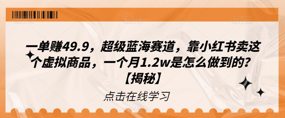【副业项目6899期】一单赚49.9，超级蓝海赛道，靠小红书卖这个虚拟商品，一个月1.2w是怎么做到的？【揭秘】-网赚资源网