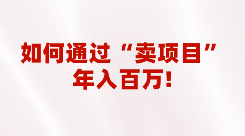 【副业项目7001期】2023年最火项目：通过“卖项目”年入百万！普通人逆袭翻身的唯一出路-网赚资源网