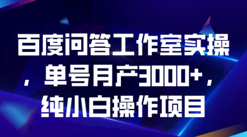 【副业项目7007期】百度问答工作室实操，单号月产3000+，纯小白操作项目-网赚资源网
