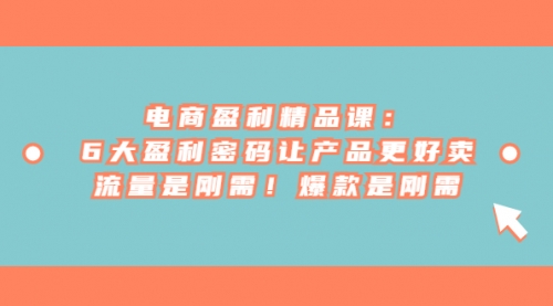 【副业项目7132期】电商盈利精品课：6大盈利，密码让产品更好卖，流量是刚需-网赚资源网