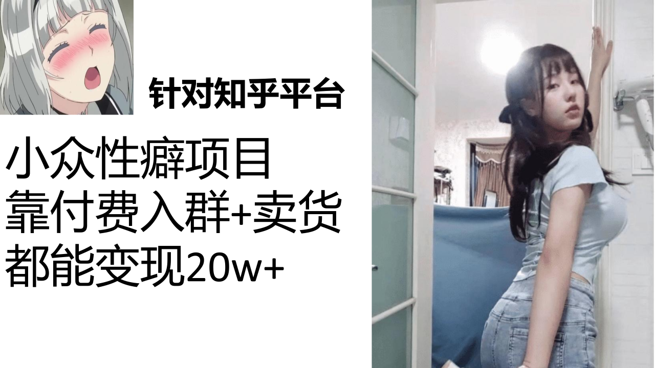 【副业项目7467期】知乎小众性癖项目，Lsp的钱才是最好赚的，付费建群+卖货变现20w-网赚资源网