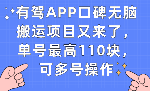 【副业项目7499期】有驾APP口碑无脑搬运项目又来了，单号最高110块，可多号操作-网赚资源网