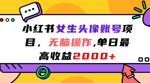 【副业项目7177期】小红书女生头像账号项目，单日最高2000+-网赚资源网
