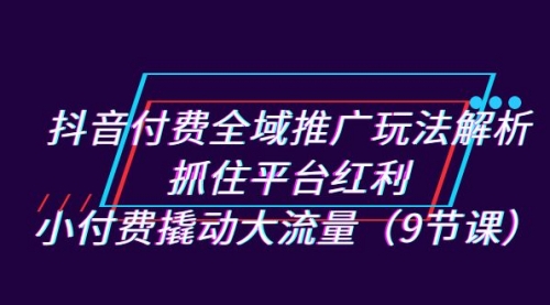 【副业项目7305期】抖音付费全域推广玩法解析：抓住平台红利，小付费撬动大流量（9节课）-网赚资源网