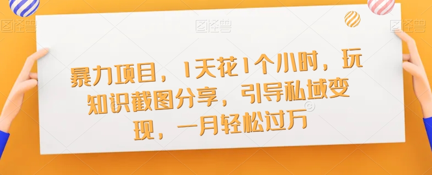 【副业项目7544期】暴力项目，1天花1个小时，玩知识截图分享，引导私域变现，一月轻松过万【截图】-网赚资源网