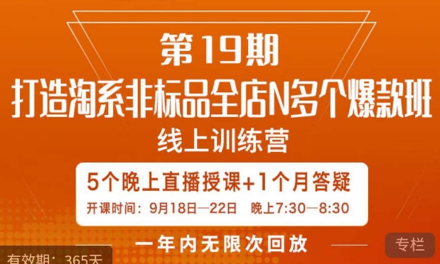 【副业项目7561期】打造淘系非标全店N多个爆款线上课，​5天直播课-网赚资源网
