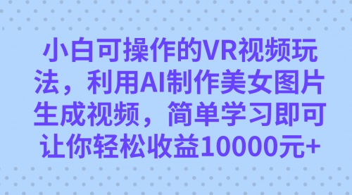 【副业项目7669期】小白可操作的VR视频玩法，利用AI制作美女图片生成视频，你轻松收益10000+-网赚资源网