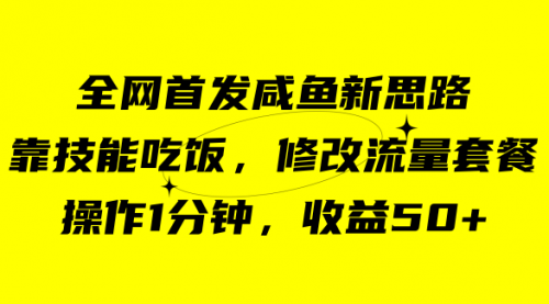 【副业项目7720期】咸鱼冷门新玩法，靠“技能吃饭”，修改流量套餐，操作1分钟，收益50+-网赚资源网