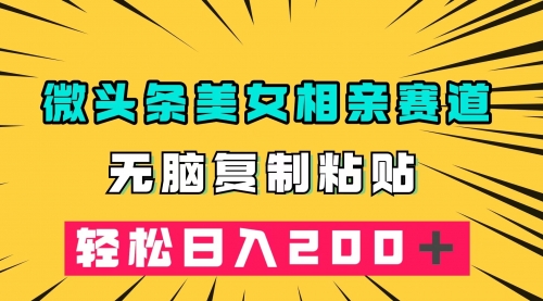 【副业项目7873期】微头条冷门美女相亲赛道，无脑复制粘贴，轻松日入200-网赚资源网