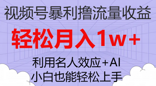 【副业项目7966期】视频号暴利撸流量收益，小白也能轻松上手，轻松月入1w+-网赚资源网