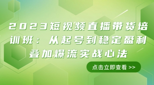【副业项目8187期】2023短视频直播带货培训班：从起号到稳定盈利叠加爆流实战心法（11节课）-网赚资源网