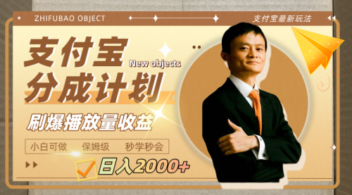 【副业项目8194期】日入2000+的支付宝分成计划，刷爆播放量收益-网赚资源网