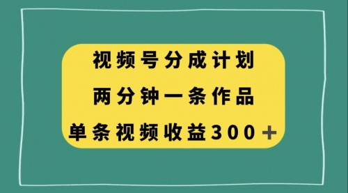 【副业项目8229期】视频号分成计划，两分钟一条作品，单视频收益300+-网赚资源网