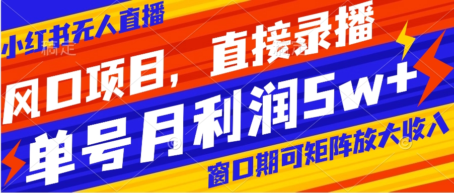 【副业项目8403期】风口项目，小红书无人直播带货，直接录播，可矩阵，月入5w+-网赚资源网